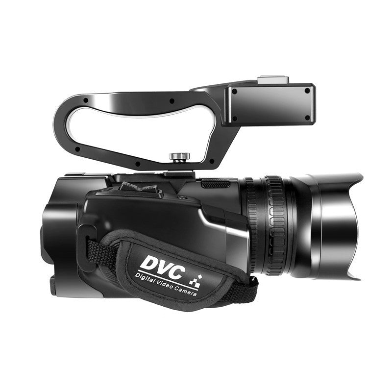 Black digital video camera with 'DVC' branding on a white background