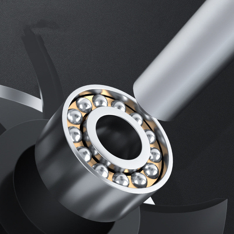 Close-up of a metal propeller blade with a bearing on a dark background