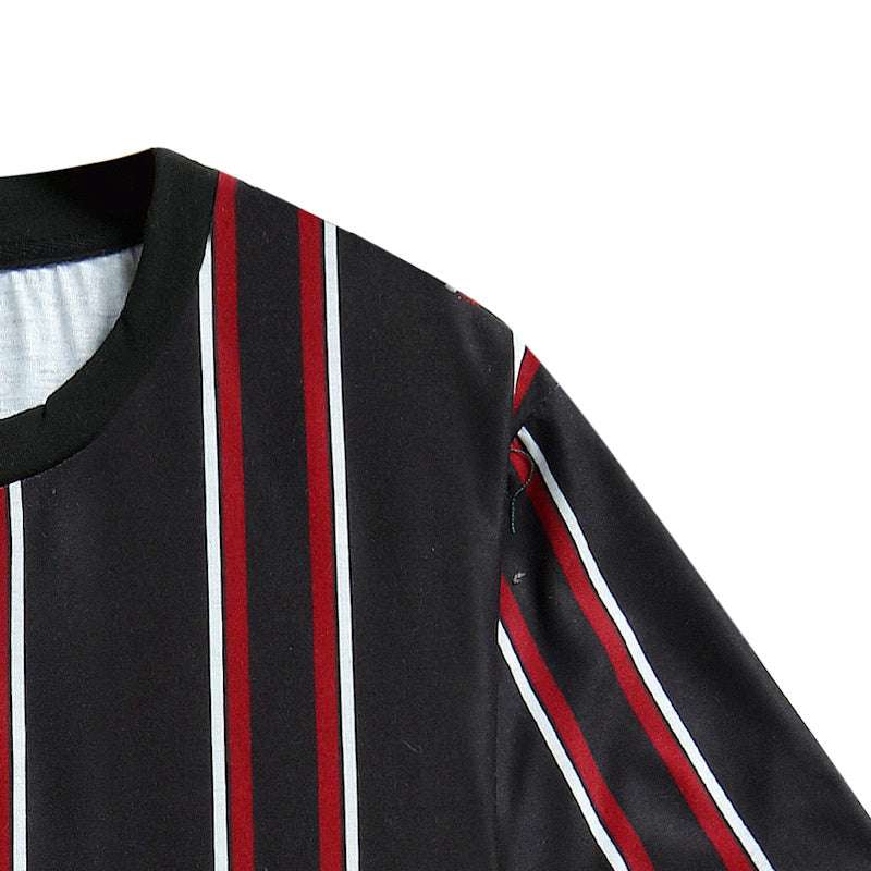 Camiseta de Color contrastante para hombre, camisa informal de verano con cuello redondo de manga corta a rayas verticales, ropa deportiva para hombre