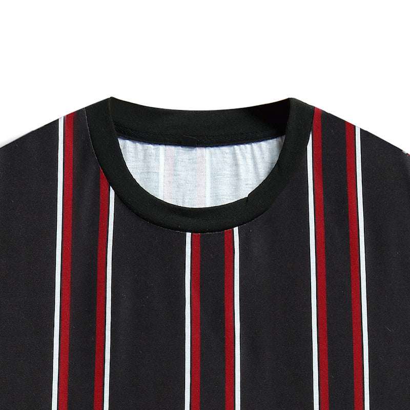 Camiseta de Color contrastante para hombre, camisa informal de verano con cuello redondo de manga corta a rayas verticales, ropa deportiva para hombre