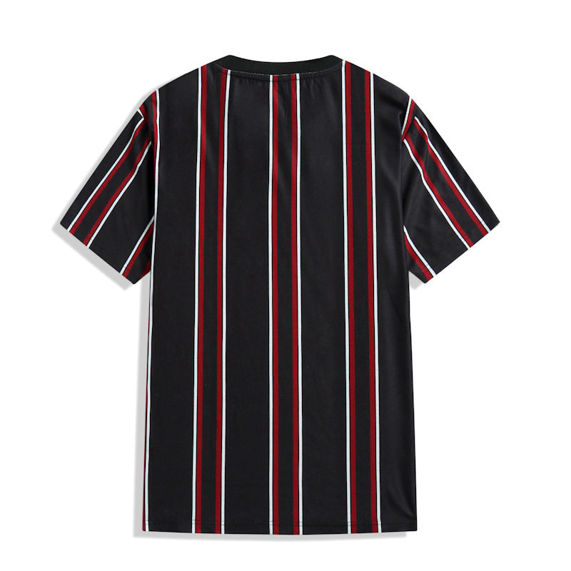 Camiseta de Color contrastante para hombre, camisa informal de verano con cuello redondo de manga corta a rayas verticales, ropa deportiva para hombre