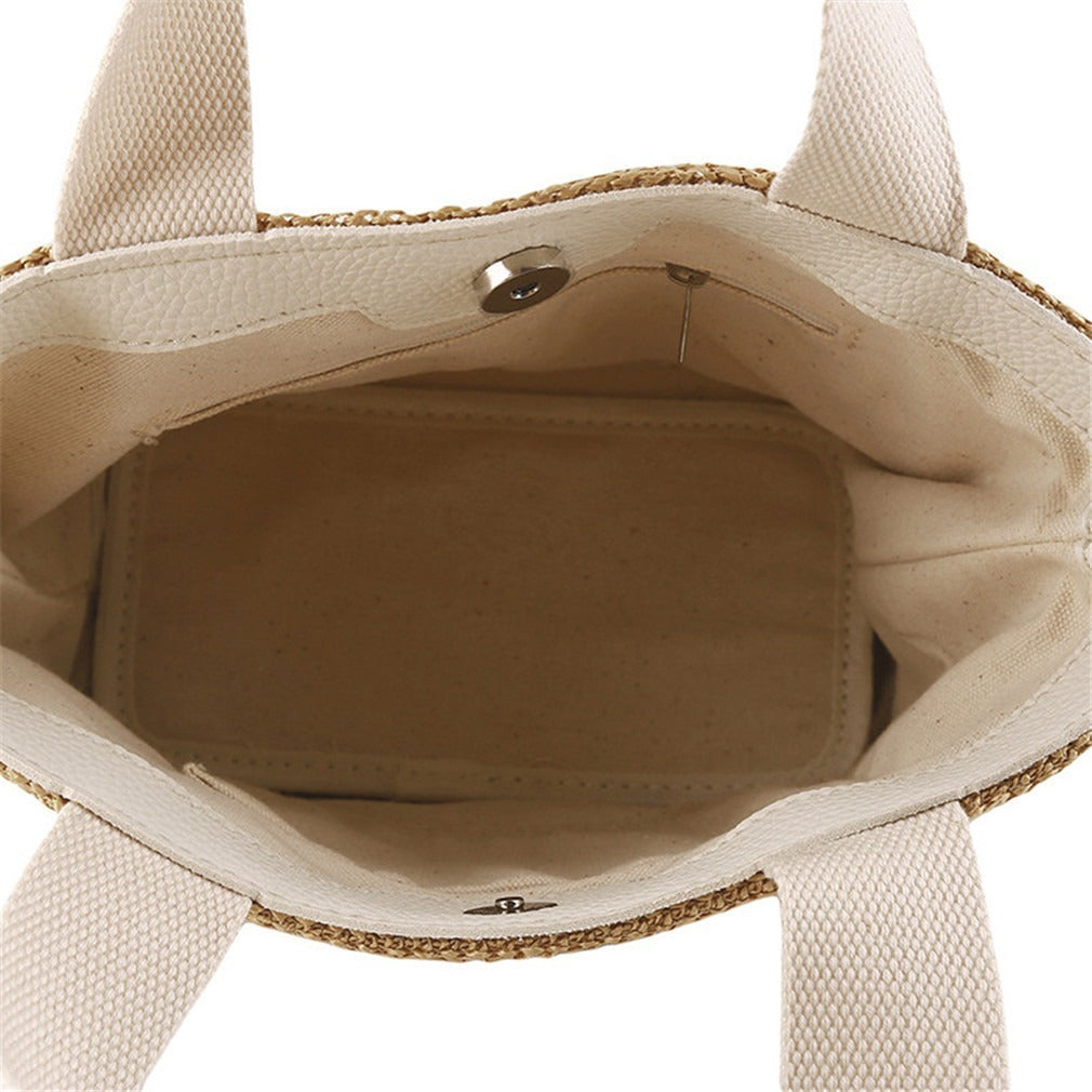 Free Size Sweet Temperament Design Straw Weave Fashion Simple Portable Bucket Bag