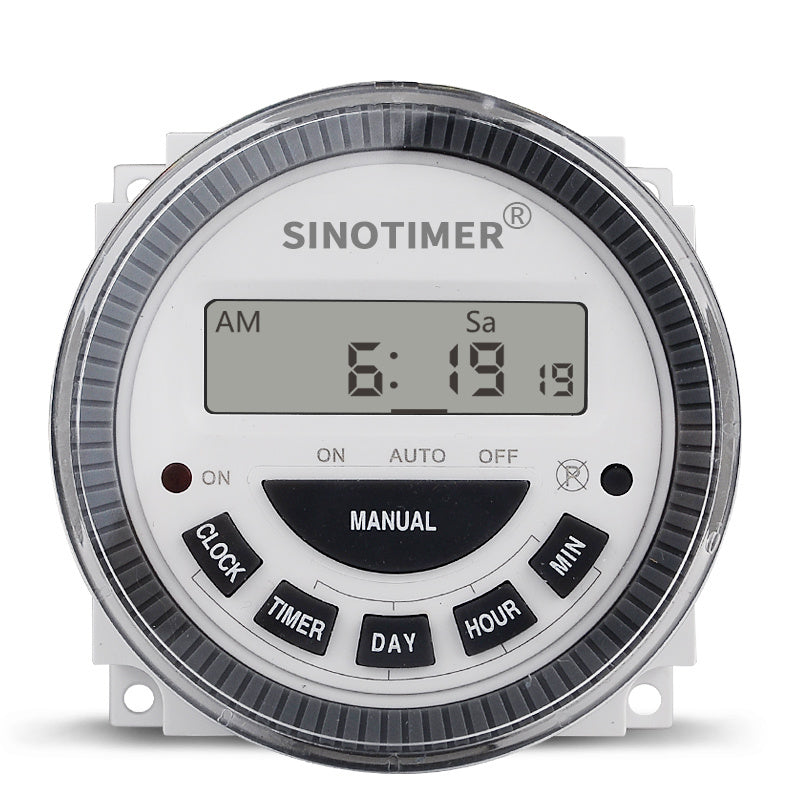 Digital timer with 'Sinotimer' branding on a white background
