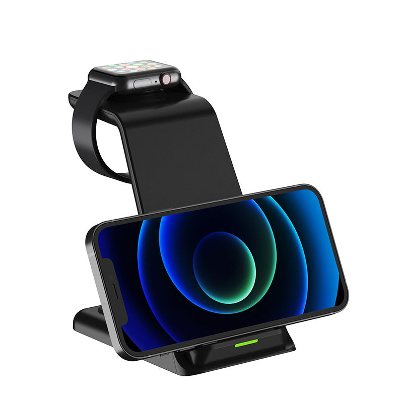 Vertical Three-in-one Wireless Charger 15W Fast Charge Dual-coil Desktop Stand Wireless Charger - Ectron Online