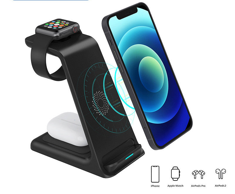 Vertical Three-in-one Wireless Charger 15W Fast Charge Dual-coil Desktop Stand Wireless Charger - Ectron Online