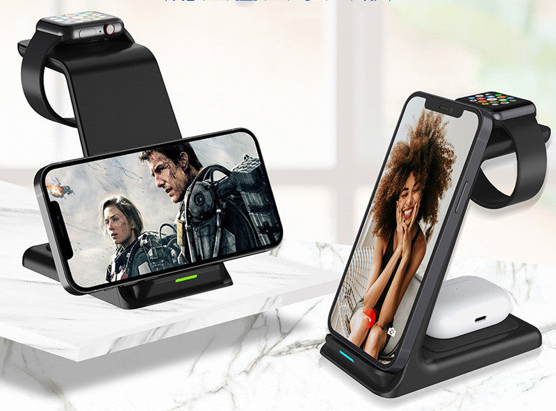 Vertical Three-in-one Wireless Charger 15W Fast Charge Dual-coil Desktop Stand Wireless Charger - Ectron Online