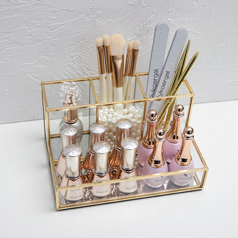 Glass Makeup Organizer Bathroom Cosmetic Organizer With Golden - Ectron Online