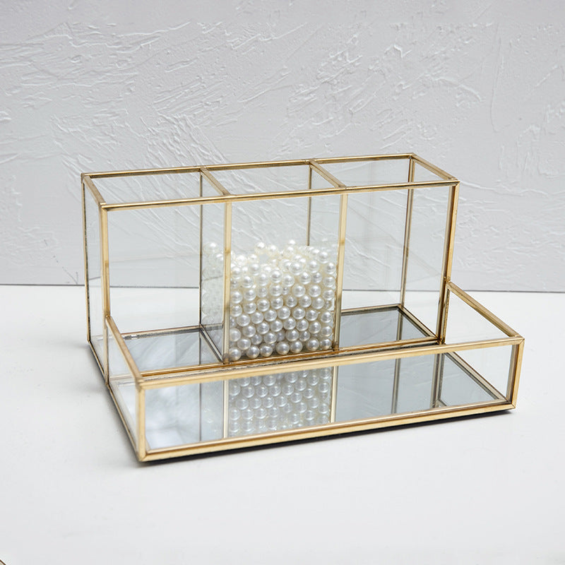 Glass Makeup Organizer Bathroom Cosmetic Organizer With Golden - Ectron Online