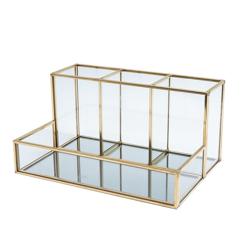 Glass Makeup Organizer Bathroom Cosmetic Organizer With Golden - Ectron Online