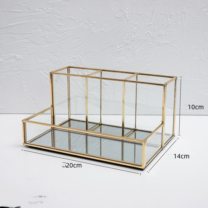 Glass Makeup Organizer Bathroom Cosmetic Organizer With Golden - Ectron Online