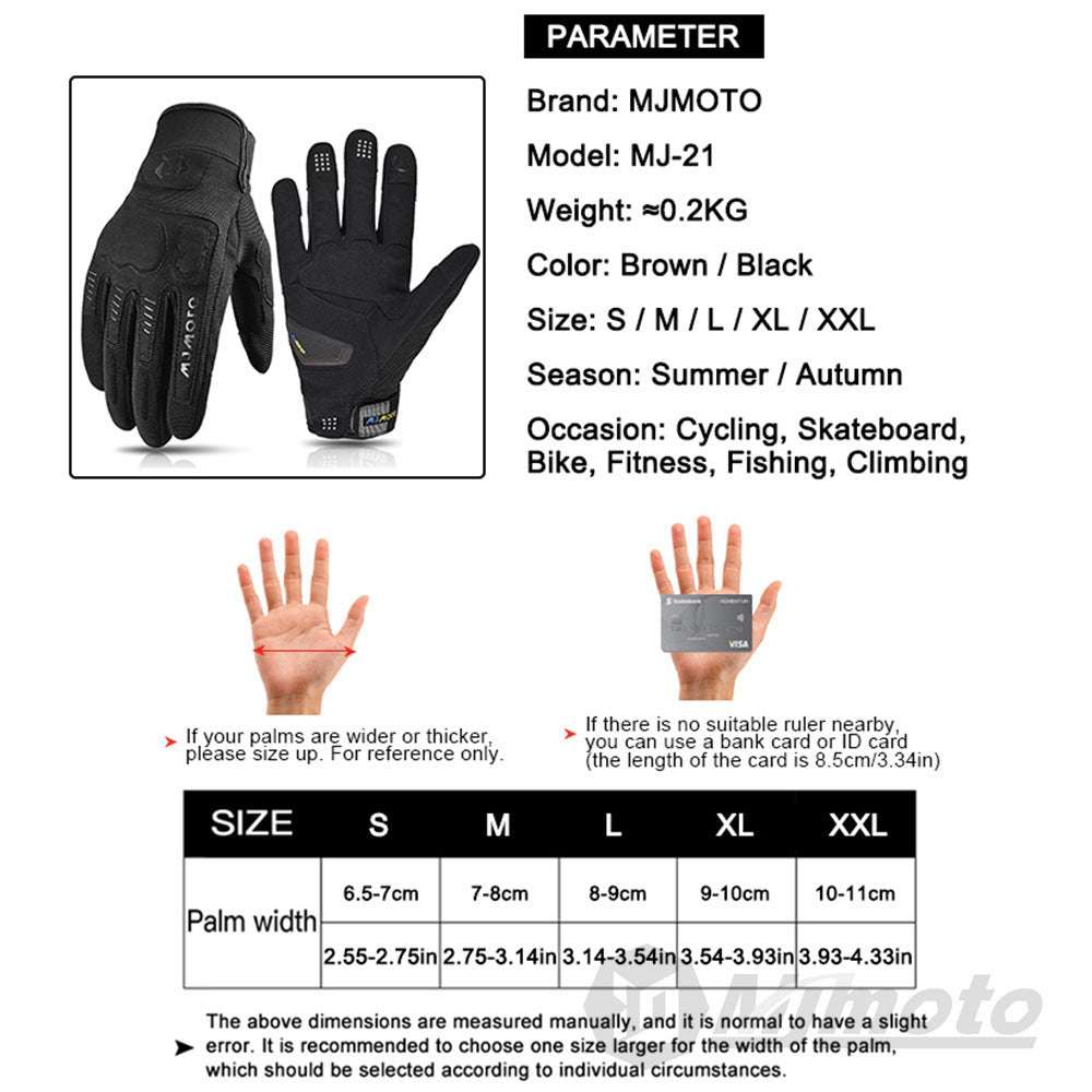 Black cycling gloves with size chart and model parameter panel