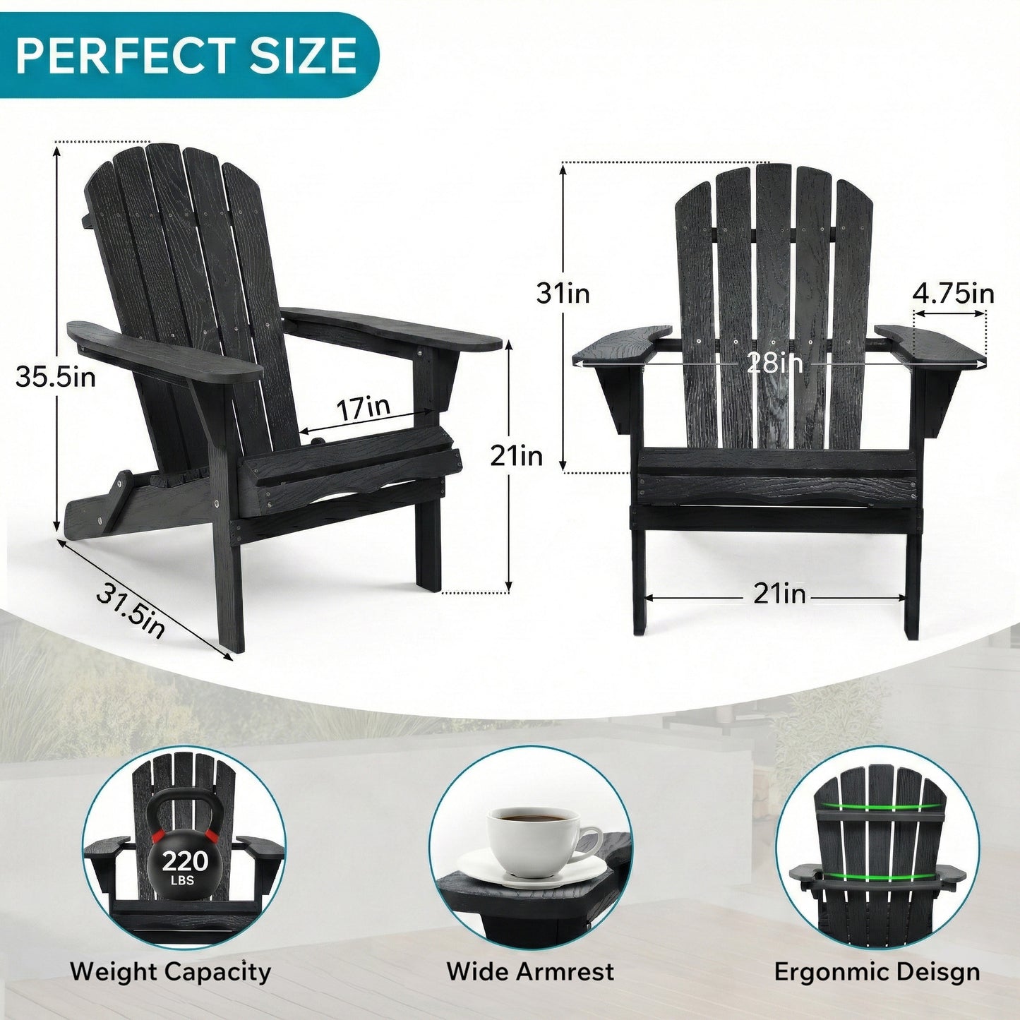 Solid Wood Folding Adirondack Lounge Chair - Garden & Patio Seating
