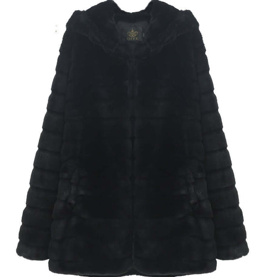 Plush Padded Hooded Faux Mink Short Fur Coat