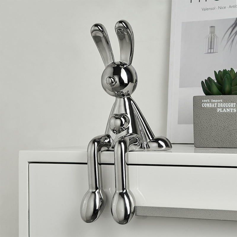 Light Luxury Silver Electroplated Sitting Rabbit Decoration Living Room Wine Cabinet TV
