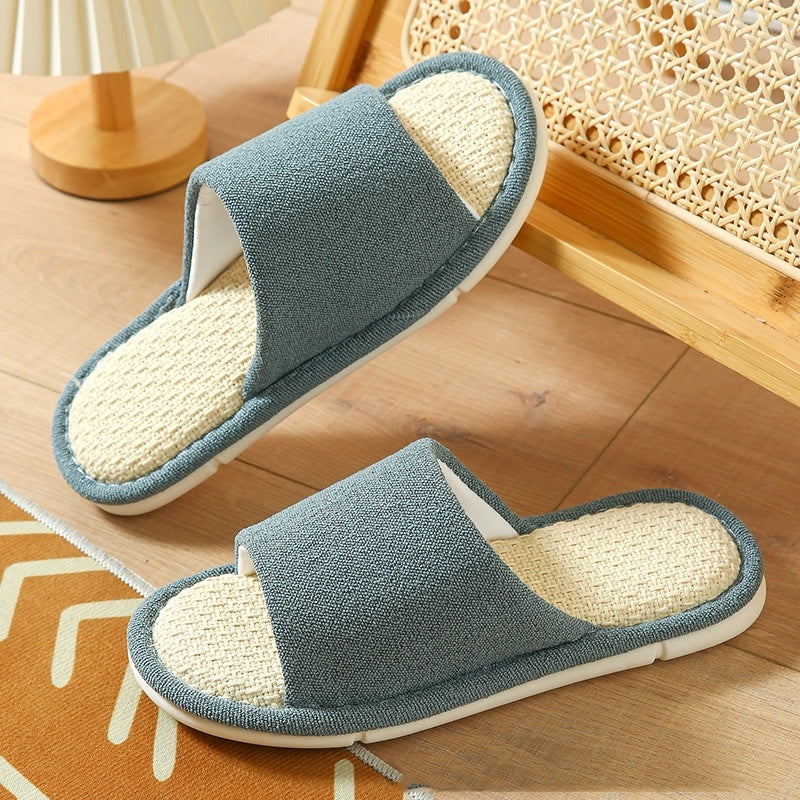Sweat-absorbent Non-slip Breathable Thick-soled Cartoon Cute Little Dinosaur Linen Slippers