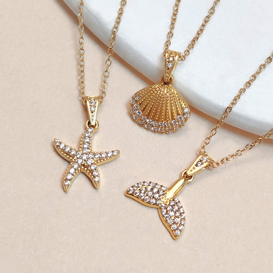 Strong Color Retention 18K Gold Ocean Series Pendant Gold Necklace