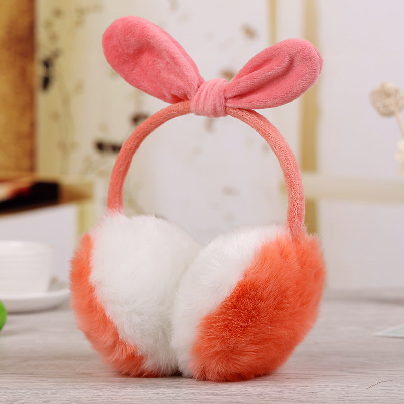 New Cute Rabbit Ears Bowknot Earmuffs For Ladies Winter Rabbit Fur Earmuffs