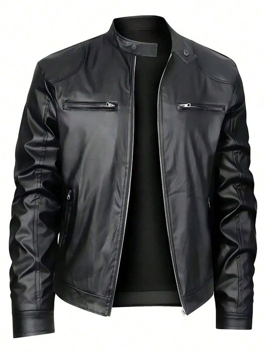 Business Casual Leather Jacket for Men Men's Stand-up Collar Leather Jacket Bus | Ectron Online