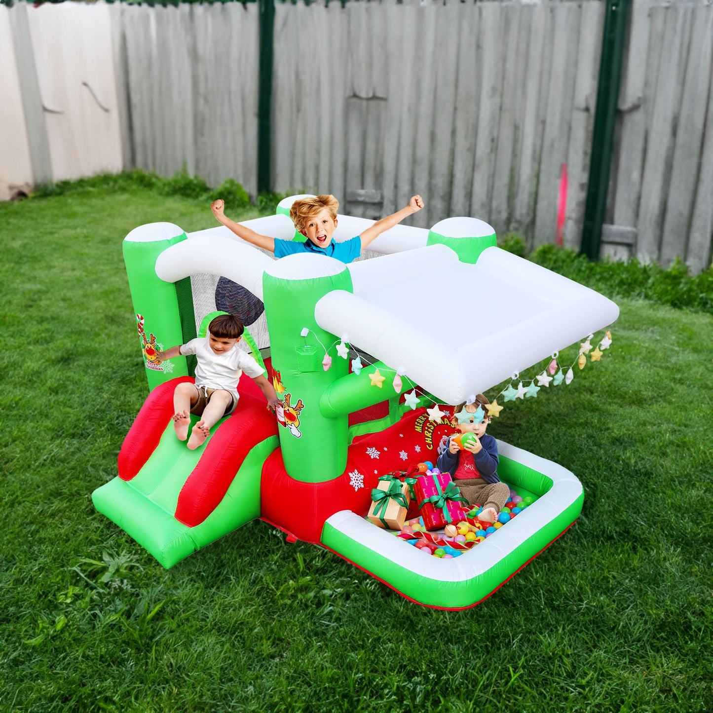 Christmas Jump 'n Slide Inflatable Bouncer for Kids Complete Setup with Blower - 80" x 91" Play Area - 55" Tall - Ectron Online