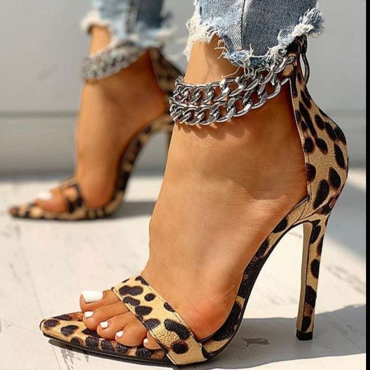 New Leopard Print Women's High-heeled Sandals