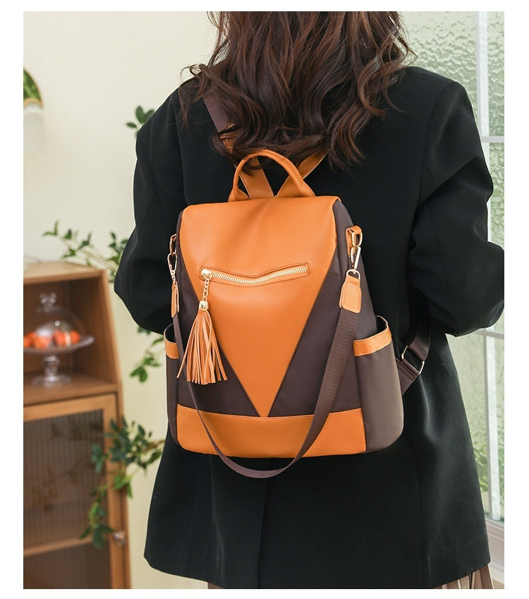 Simple Fashion Large Capacity Color Contrast Patchwork Casual Backpack