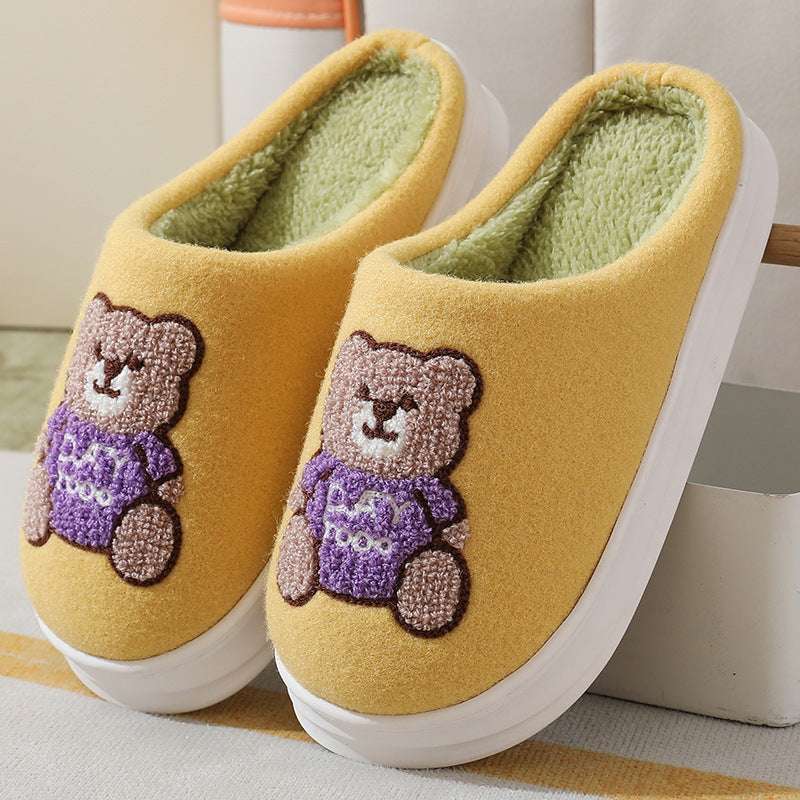 Cartoon Bear Woolen Slippers – Women’s Winter Thick-soled Shoes Lovely Cartoon Bear Woolen Slippers For | Ectron Online