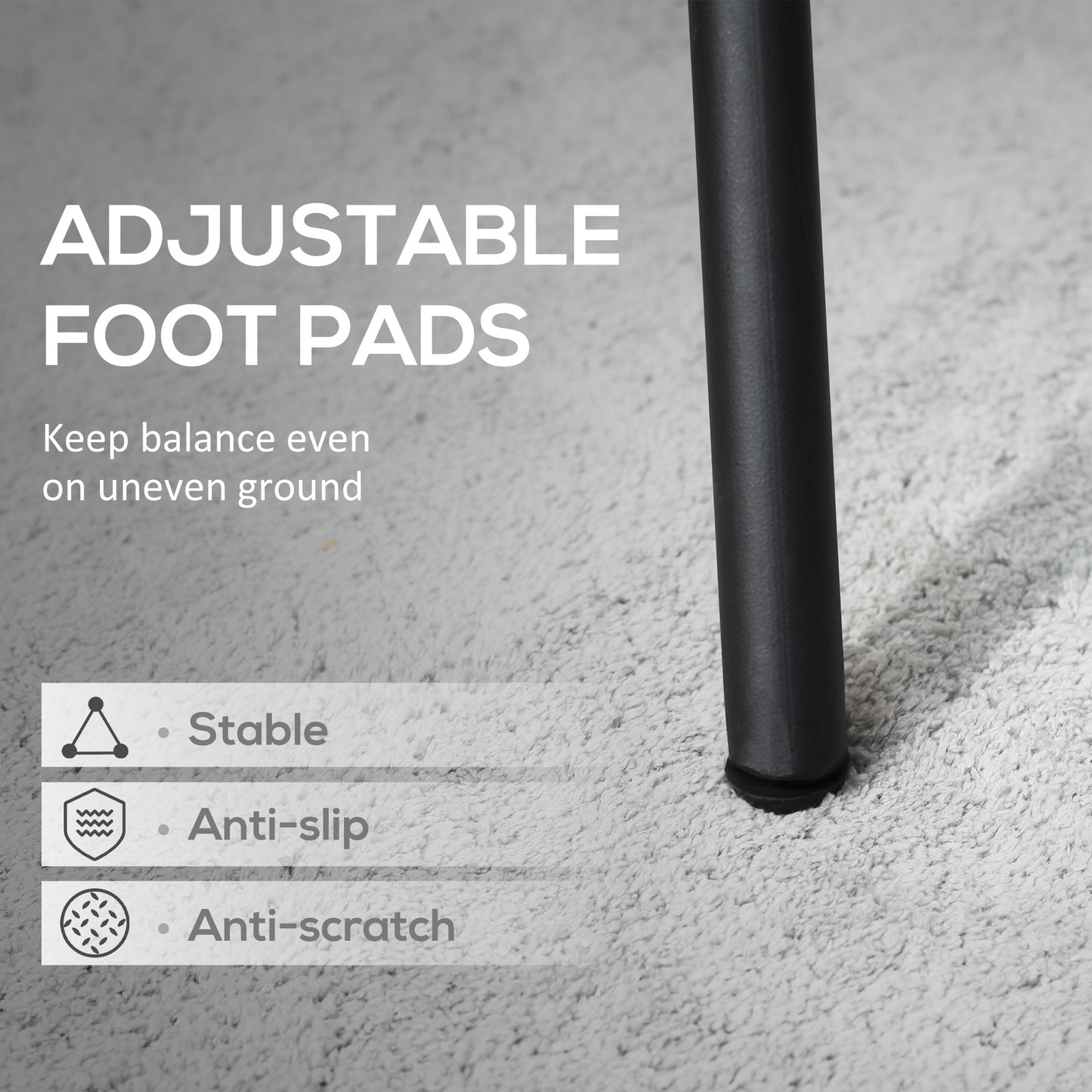 Black bistro table leg base with adjustable foot pads for uneven ground