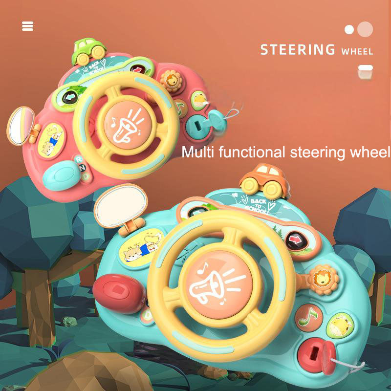 Children's simulation steering wheel cartoon simulation co pilot car rear seat car baby lighting music puzzle toy - Ectron Online
