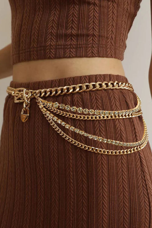 Rhinestone Decor Metal Chain Belt Belt | Ectron Online