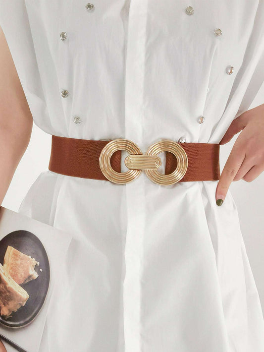Geometric Buckle Elastic Wide Belt Belt | Ectron Online