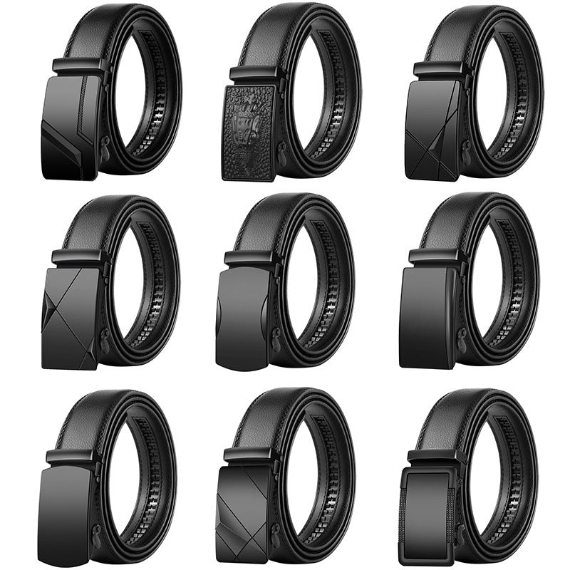 Men's Leather Belt Automatic Buckle Korean Style collection with various designs in black leather.