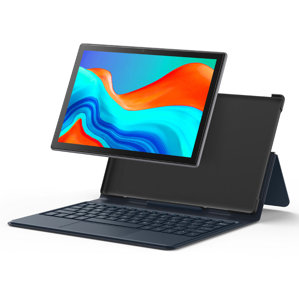 Tablet with a keyboard cover on a white background