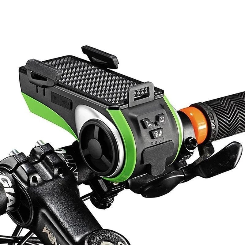 5 In 1 Double LED Bicycle Light Bluetooth Audio MP3 Player Speaker Charging Power Bank Ring Bell Bicycle Phone Holder - Ectron Online