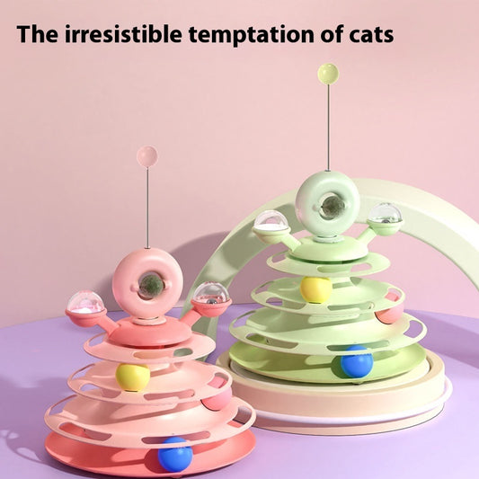 4 Levels Cat Toy Tower with Turntable & Roller Balls 4 Levels Cat Toy Tower Turntable Roller | Ectron Online