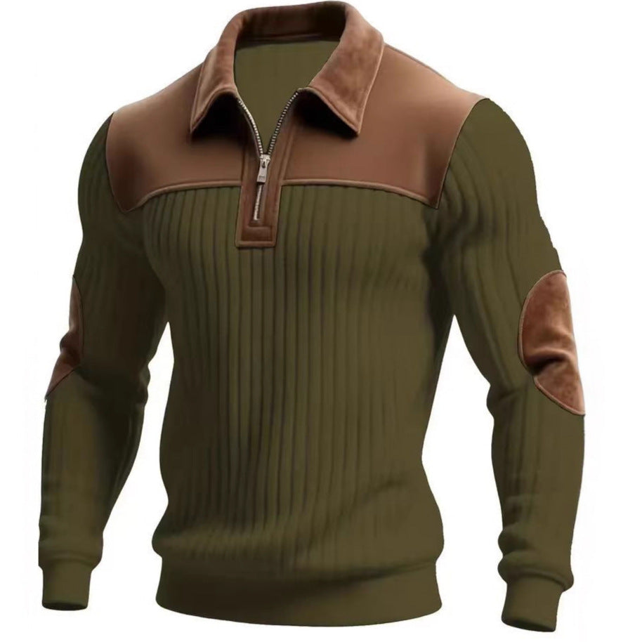 Women's Notched-Collar Patchwork Knit Top