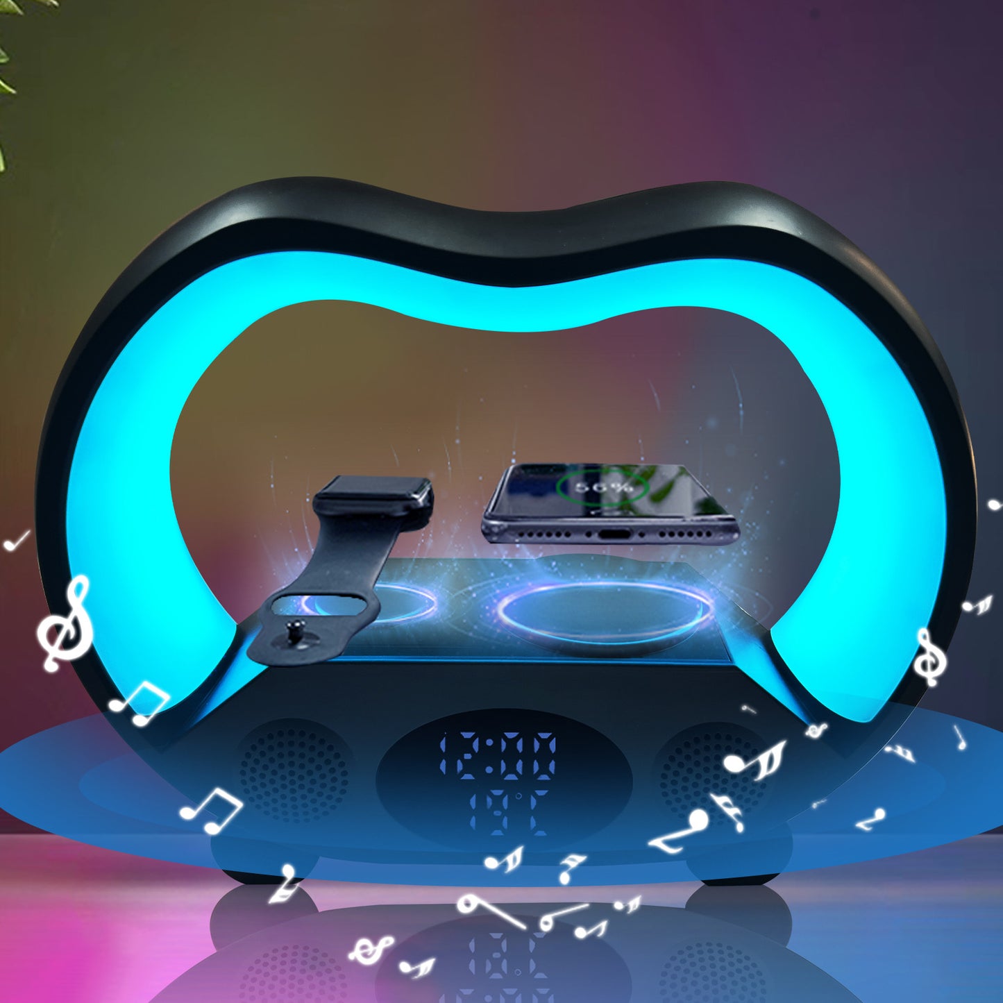 2024 New 6 In 1 Smart Remote Control Bluetooth Ambience Intelligent LED Table Lamp Multi-function Wireless Charger Night Light Bluetooth Speaker - Ectron Online