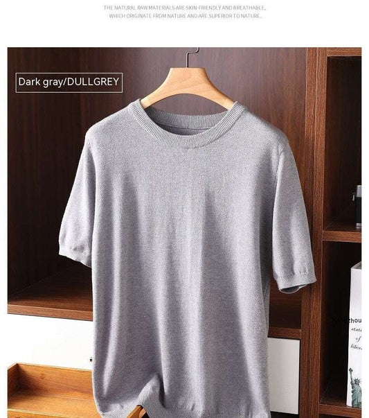 Men’s Summer Thin Knit T-Shirt – Short Sleeve Round Neck Casual Summer Short Sleeve Men's Round Neck Thi | Ectron Online