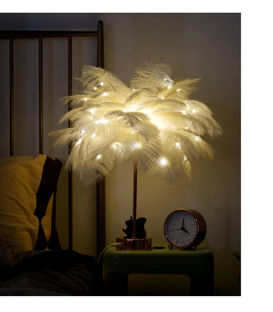 Feather Lamp Nordic Desk Lamp European-Style Bedroom Bedside Feather Table Lamp Night Light Table Lamp Decoration Modern - Ectron Online
