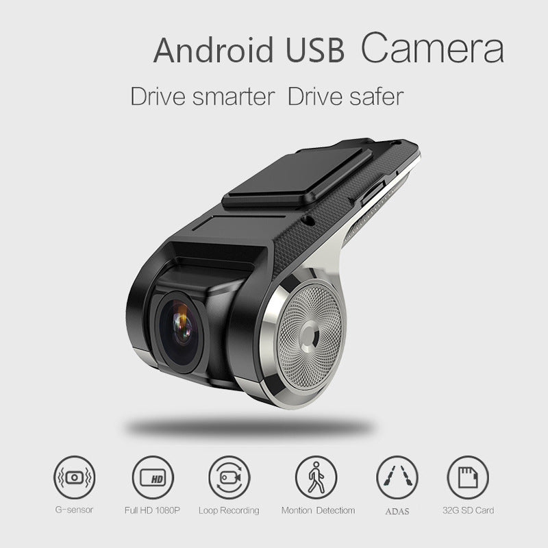 Android USB camera with features on a gray background