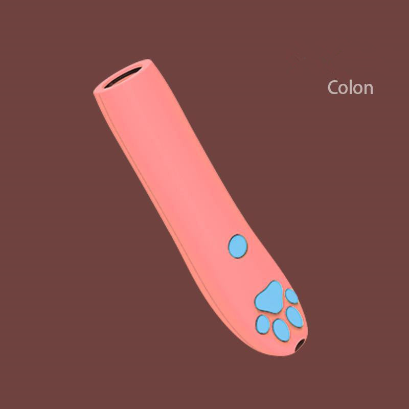 Pink LED laser cat stick toy with blue paw-print decal