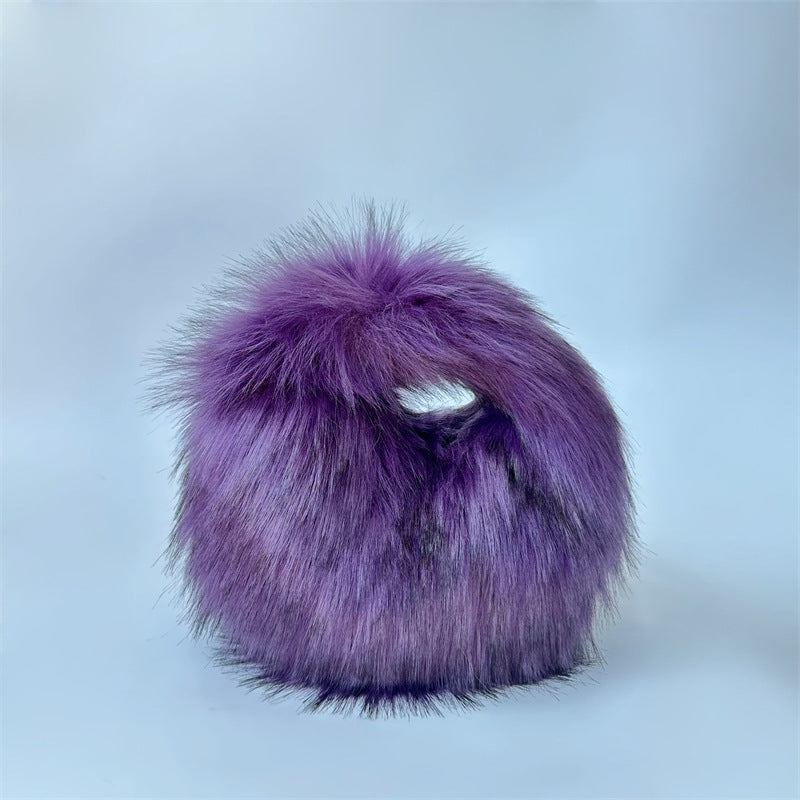 Artificial Raccoon Fur Ball Bag Plush Unique Punk Style Y2g