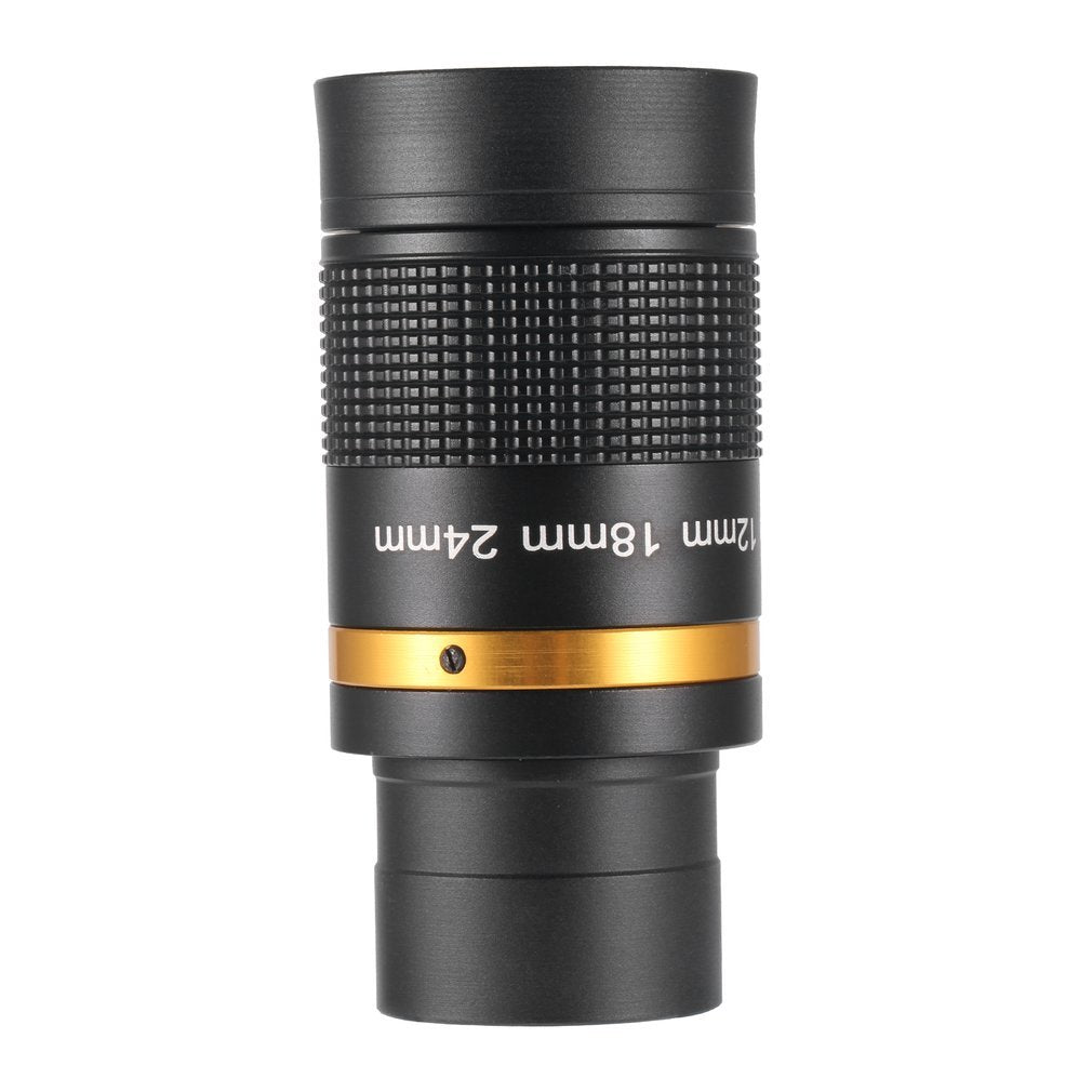 Black and gold telescope lens on a white background