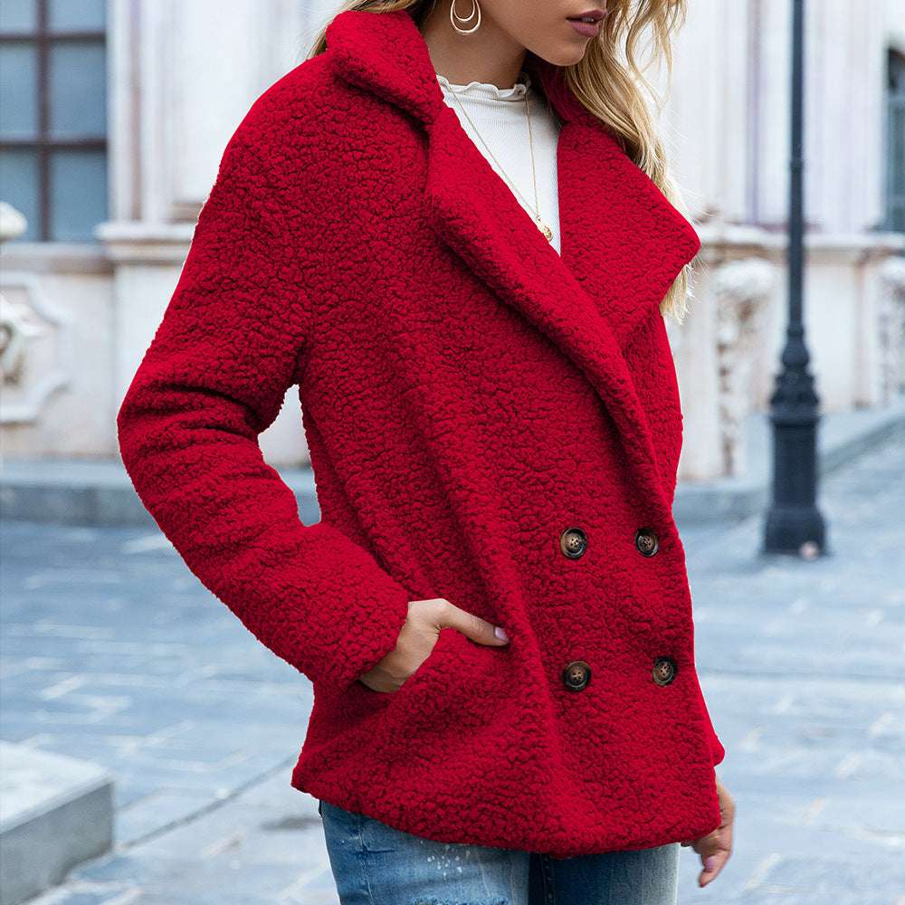 Women's Fluffy Lapel Coat - Loose Winter Jacket Loose Lapel Fluffy Coat Winter Button Ja | Ectron Online