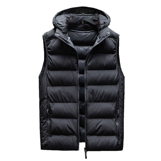 Men's Short Hooded Puffer Vest Men's Down Cotton Loose Waistcoat Hooded | Ectron Online