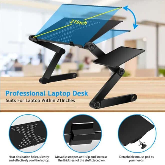 Foldable Aluminum Laptop Desk with Mouse Board - Adjustable Stand Foldable Laptop Desk With Mouse Board An | Ectron Online