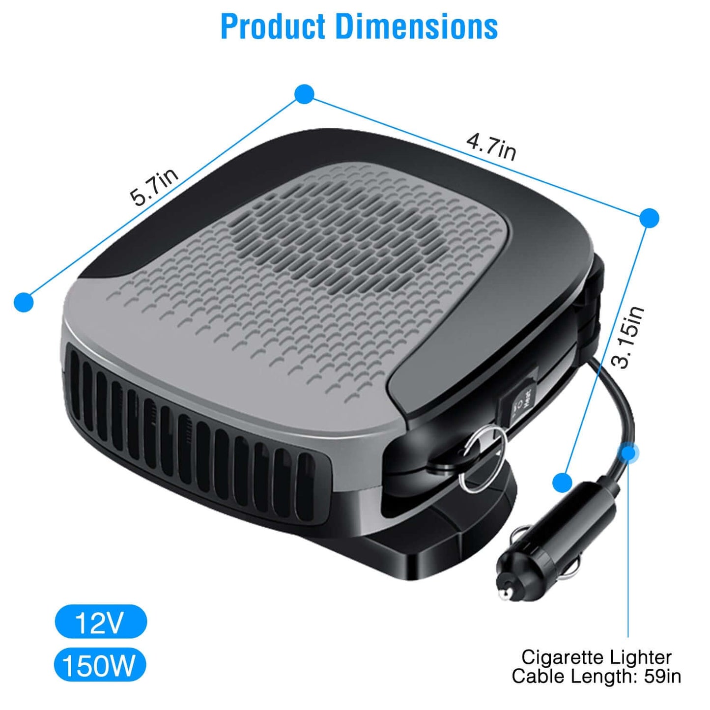 2-in-1 Portable Car Heater & Cooling Fan 12V 150W Portable Car Auto Heater Heatin | Ectron Online