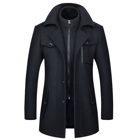 Men's Woolen Coat with Double Collar