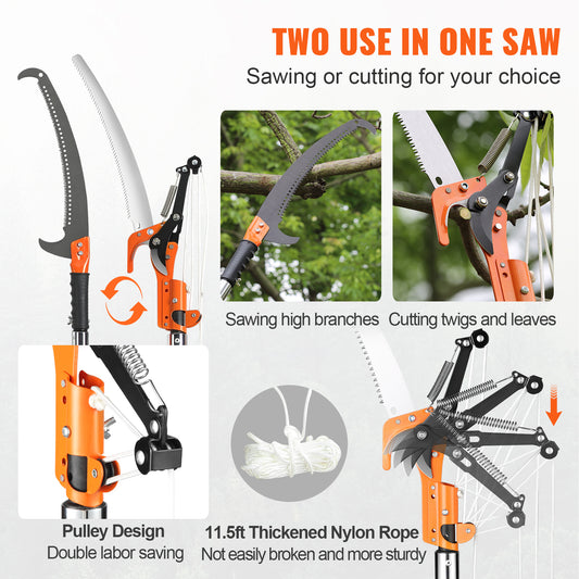 VEVOR 27 Ft Manual Pole Saw - Extendable Tree Pruner & Trimmer
