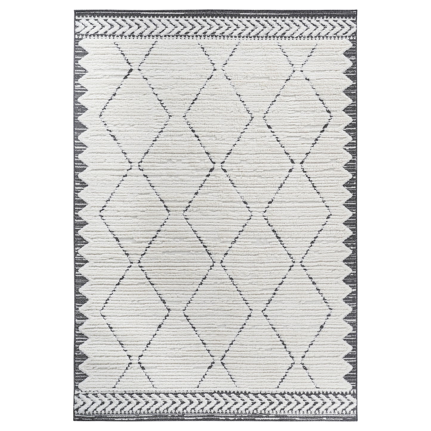 Step Collection High-Low Trellis Area Rug - Cream & Anthracite 5x7