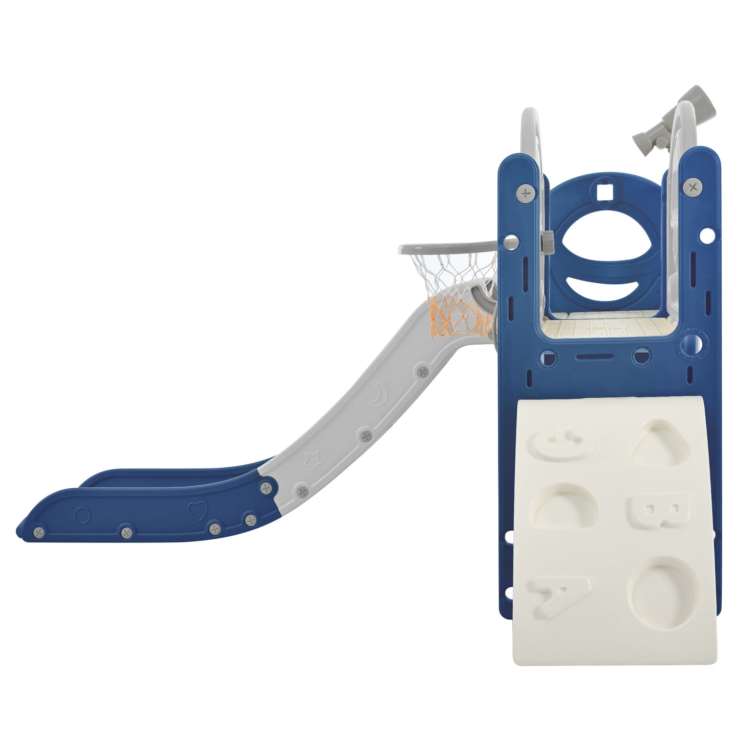 Kids Slide Playset Structure 7 in 1, Freestanding Spaceship Set with Slide, Arch Tunnel Blue+Grey + HDPE - Ectron Online